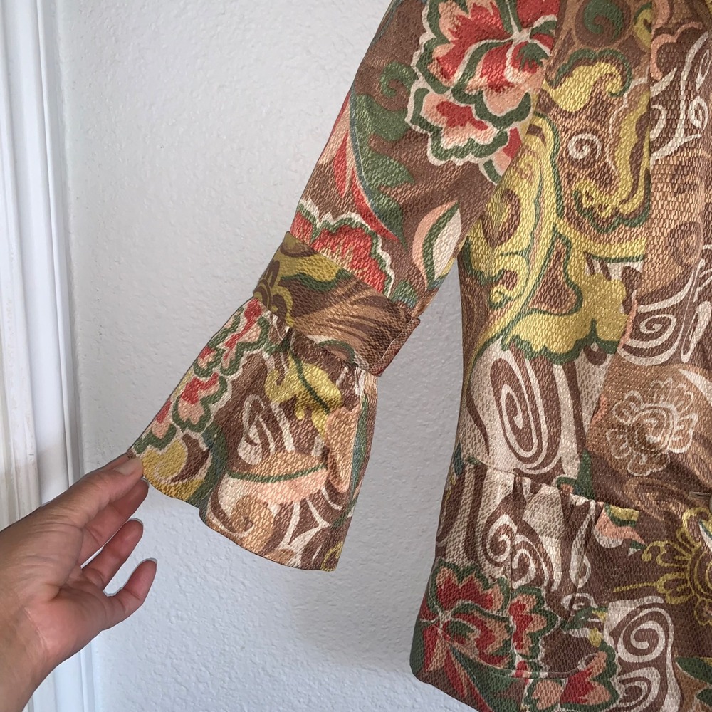 Lafayette 148 New York Floral Paisley Jacquard Bell Sleeve Blazer Jacket Size 10 - Picture 3 of 6